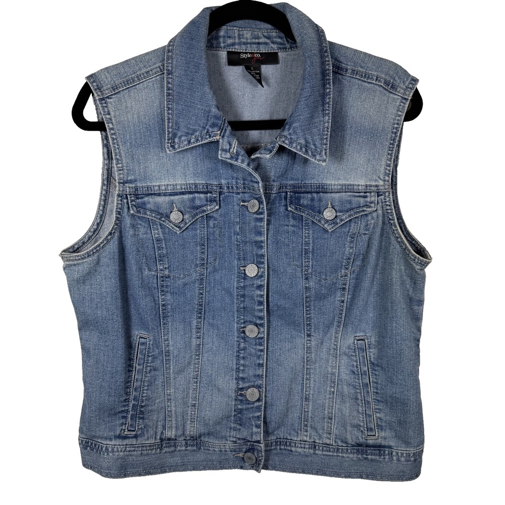 Style and Co Jeans Vest Women's Size Large Washed Denim
